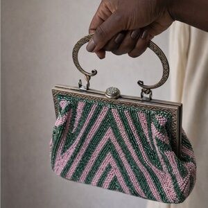 Vintage Beaded Handbag - Pink and Green